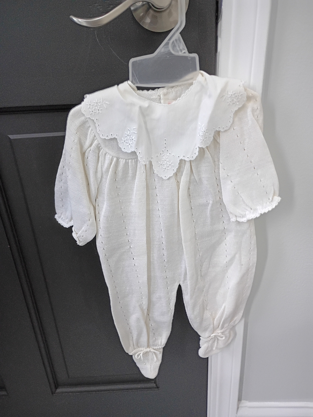 Vintage Classic White Baby One-Piece with Eyelet Collar